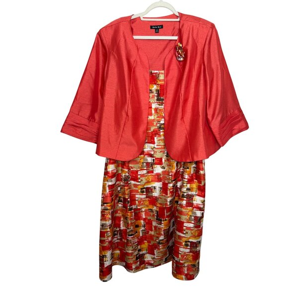 Dana Kay 22W Red Orange Dress Jacket Set Plus Size Wedding Church Formal - Picture 1 of 16